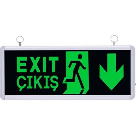 Işıklı EXIT - ÇIKIŞ Yönlendirme Tabelası Aşağı Ok