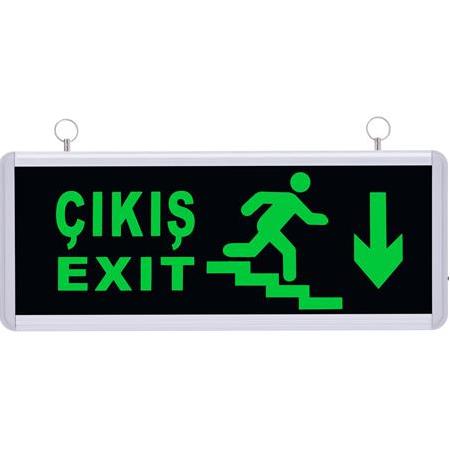 Işıklı EXIT - ÇIKIŞ Yönlendirme Tabelası Aşağı Merdiven